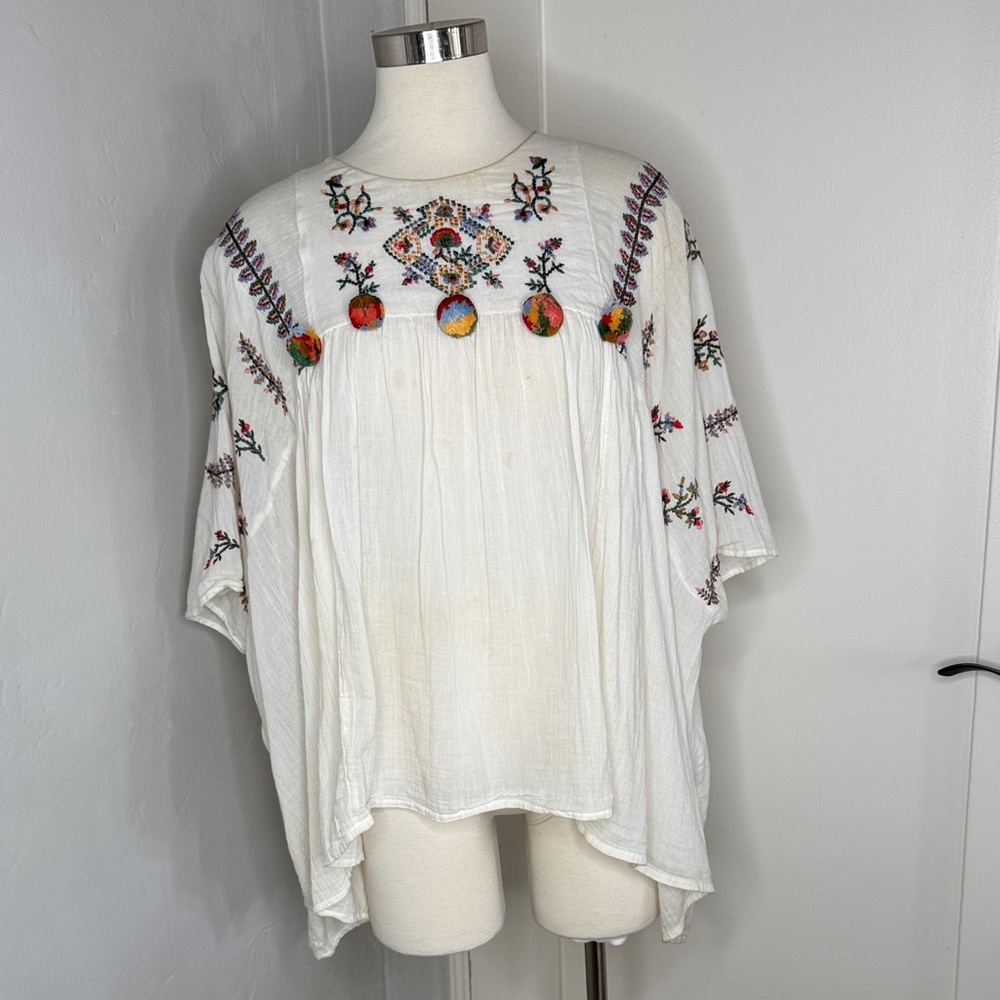 Zara Ivory Blouse with Multicolor Embroidery